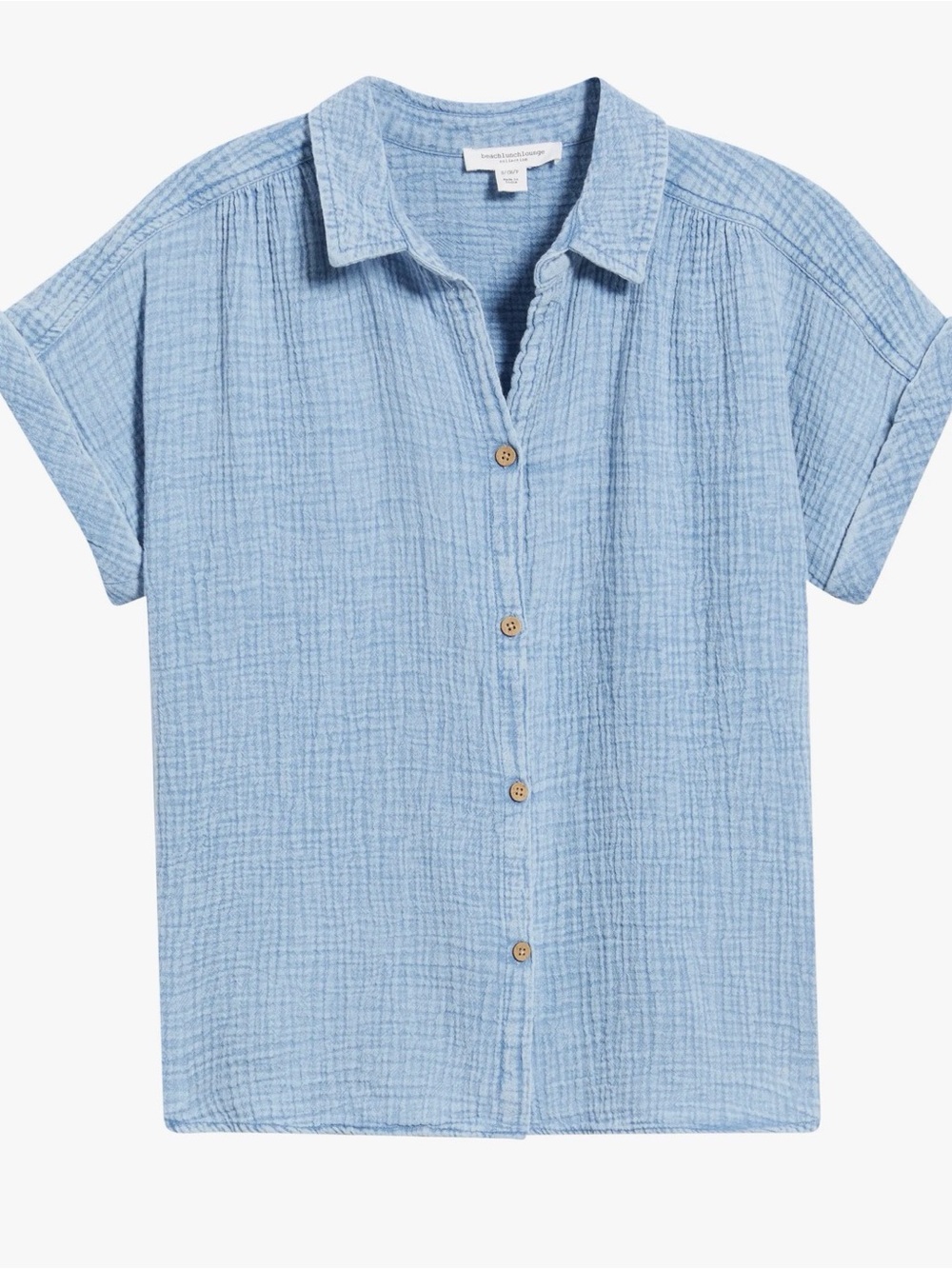 beachlunchlounge Dawson 100% Cotton Gauze Blue Acid Wash Button-Front Top Size X - Picture 5 of 9